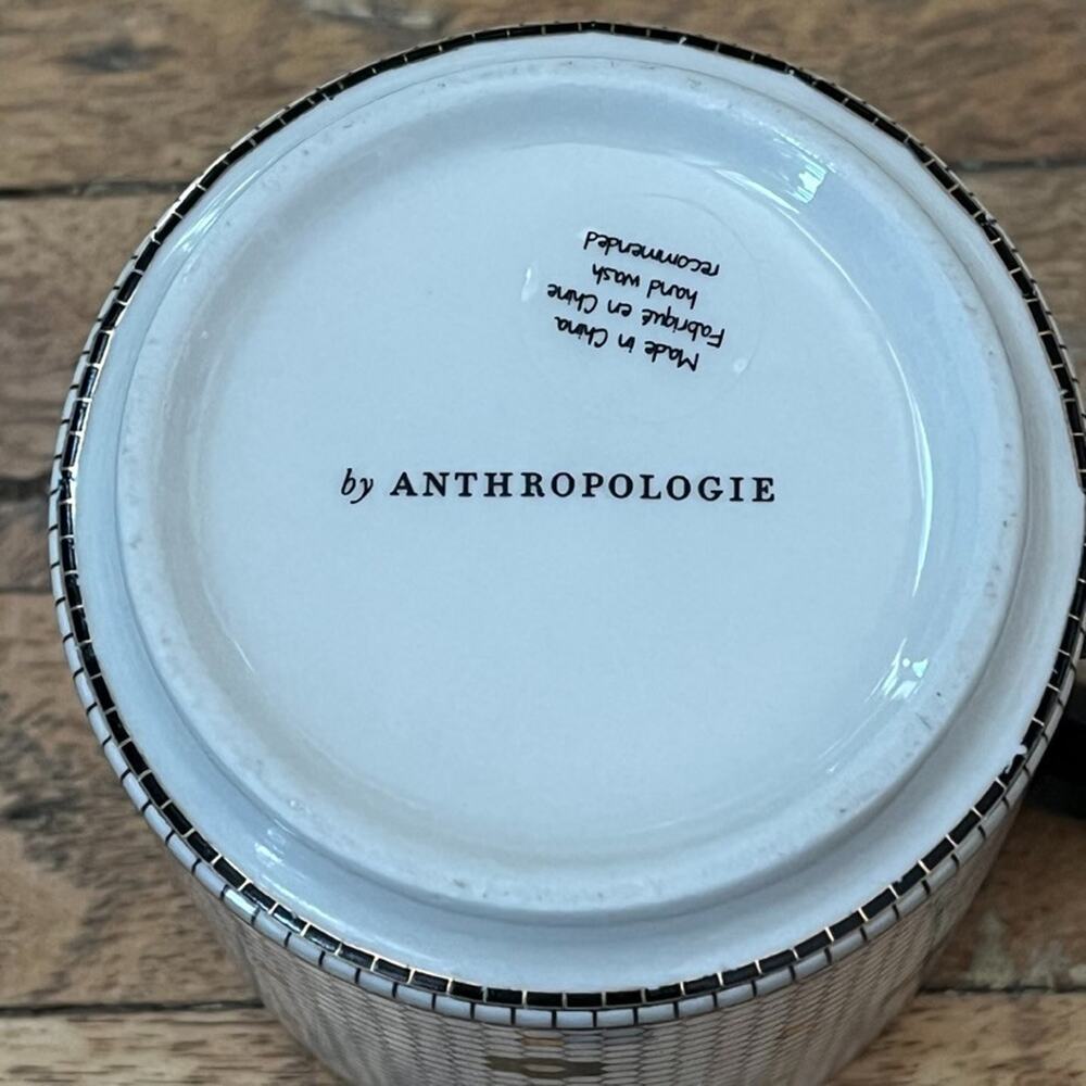 Anthropologie Mug 4" Tall 14 oz Letter T Black Gold Honeycomb Mosaic Tile - Picture 4 of 7